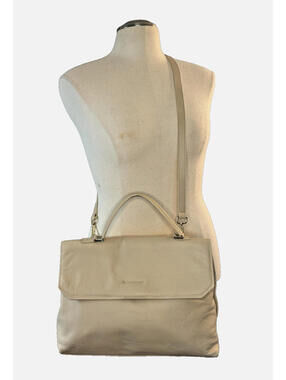 Cuir Rose Italian Leather Cage Large Bag Satchel Crossbody Purse Cream EUC
